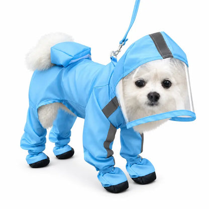 Waterproof 4-Leg Dog Raincoat with Hood & Attached Boots 🐶