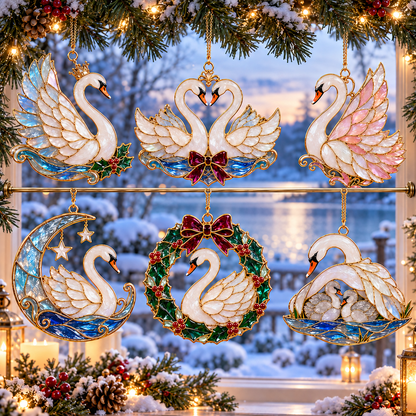 🎄 2026 Christmas Swan Ornaments – Set of 6 Elegant Holiday Keepsakes