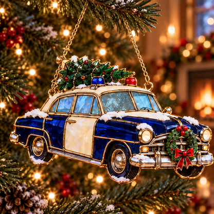 ✨ 2026 Police Christmas Ornaments – Set of 6 | Vintage Stained Glass Police Car, K9 Dog, Motorcycle & Badge Hanging Decorations | Law Enforcement Christmas Tree Ornaments & Gifts for Police Officers