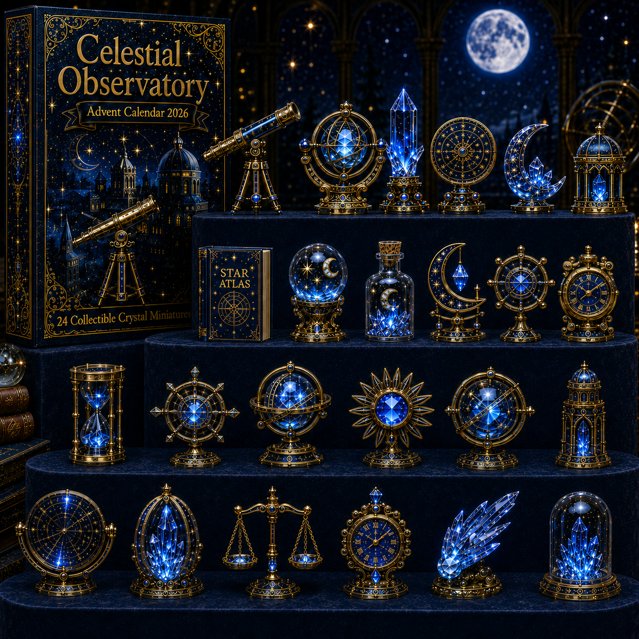 Celestial Observatory Advent Calendar 2026 – 24-Day Crystal Astronomy Miniature Collection | Moon, Stars & Cosmic Treasures