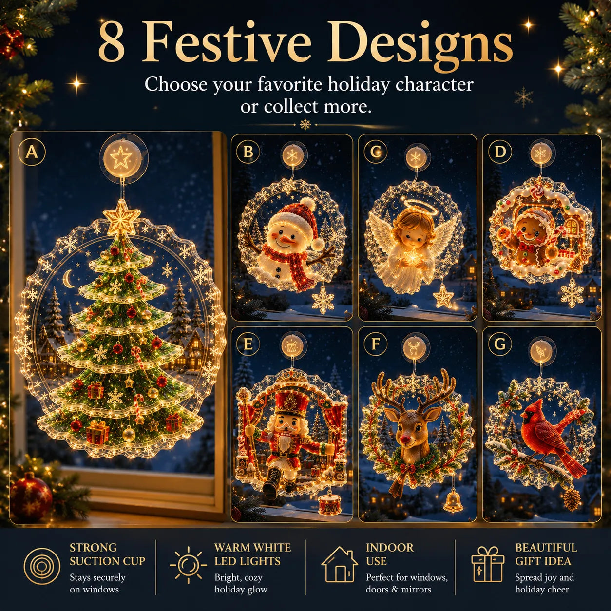 ✈️Last Day 50% OFF✨🎄Lighted Christmas Window Decoration with Suction Cup | Warm LED Window Light with Double-Layer Design & Multiple Festive Styles Flat Version✨ - image 3