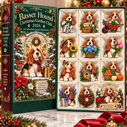 24 Days of Garden Joy — Basset Hound Christmas Garden Club Advent Calendar 2026