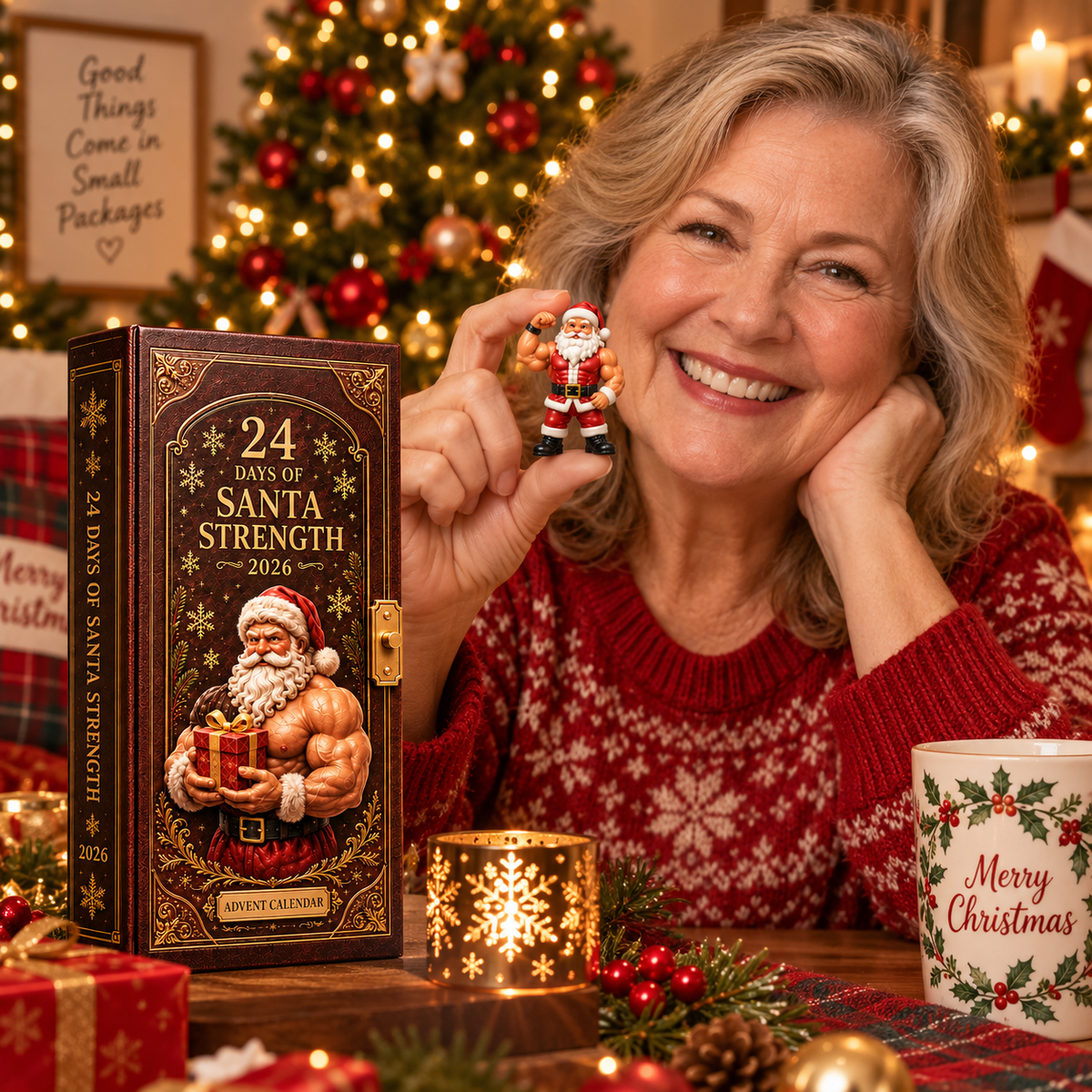 2026 Santa Strength 24-Day Countdown Calendar – 24 Unique Muscular Santa Miniatures, Funny Fitness Christmas Collectible Gift for Gym & Santa Lovers