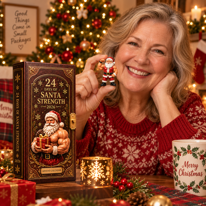 2026 Santa Strength 24-Day Countdown Calendar – 24 Unique Muscular Santa Miniatures, Funny Fitness Christmas Collectible Gift for Gym & Santa Lovers