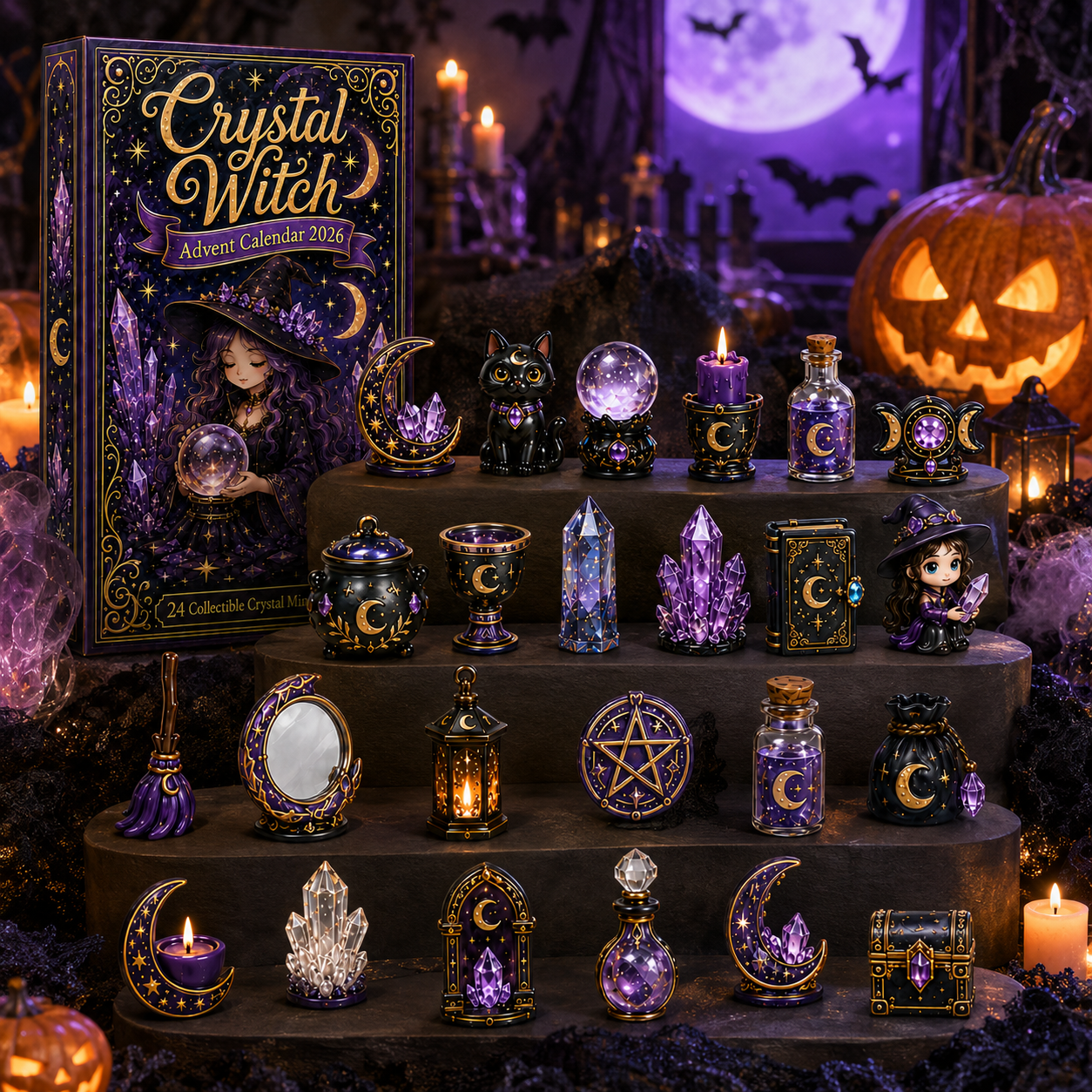 Crystal Witch Advent Calendar 2026 – 24 Days of Magical Crystal Miniatures, Mystical Witchy Collectibles & Enchanting Gifts for Fantasy Lovers, Acrylic Charms Blind Box