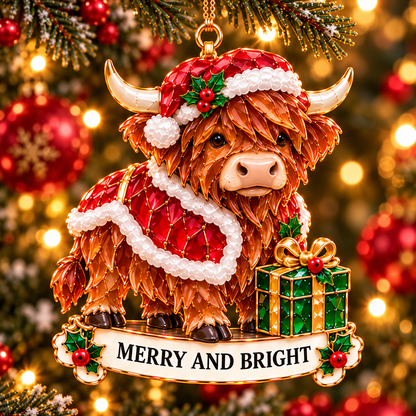 2026 Highland Cow Christmas Ornaments – 6 Festive Designs with Stained-Glass Charm & Heartwarming Wishes
