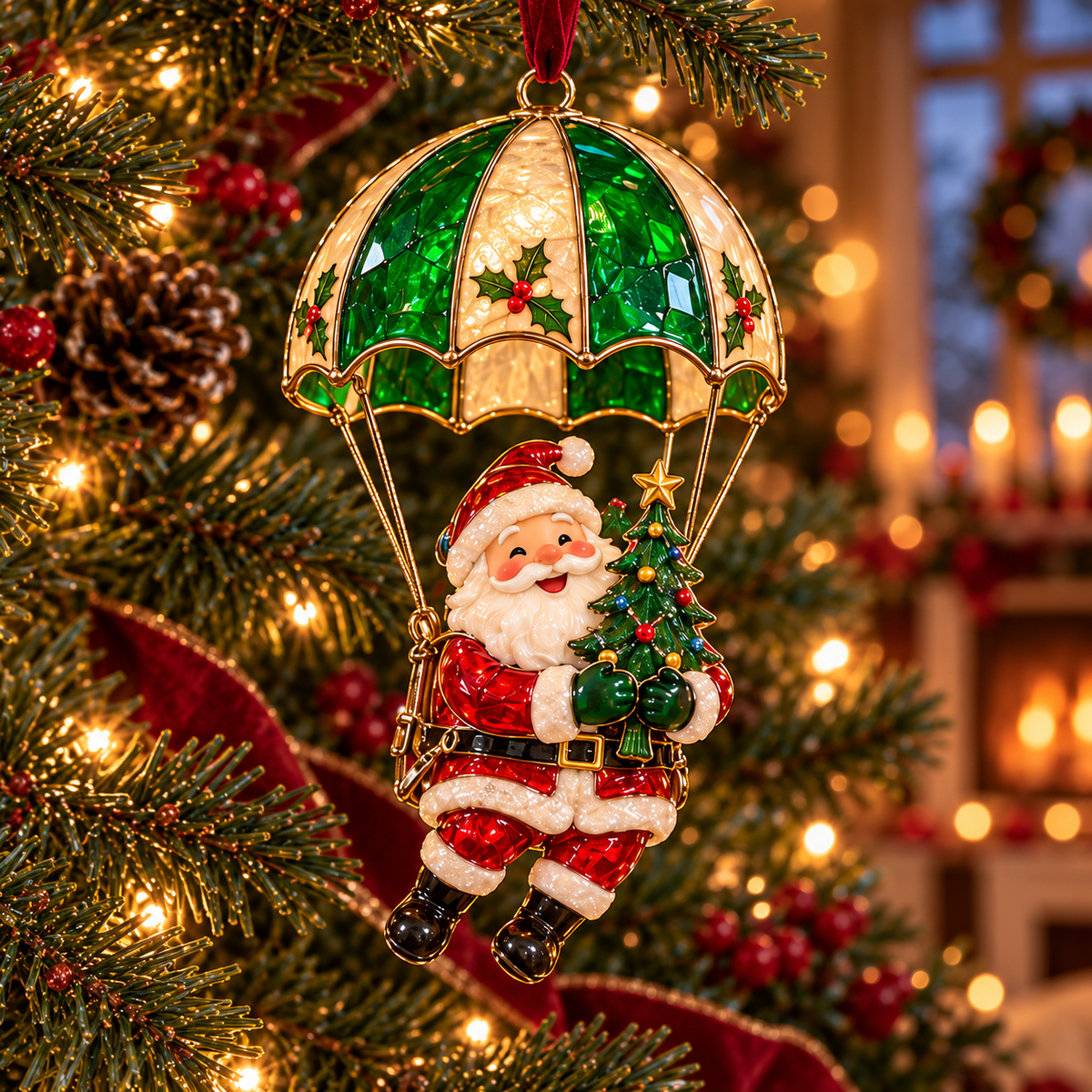 Parachuting Santa Christmas Ornaments – 6 Whimsical Holiday Designs