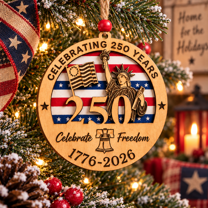 Celebrate Freedom 250th Anniversary Christmas Ornament –  Layered Wooden Patriotic Keepsake, 1776–2026