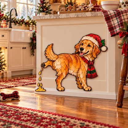 Funny Peeing Golden Retriever Christmas Decoration – Stained Glass-Style Dog Yard Art & Baseboard Decor