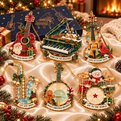 Christmas Melodies – 6-Piece Stained-Glass-Style Musical Instrument Ornament Set | A Christmas Gift for Music Lovers