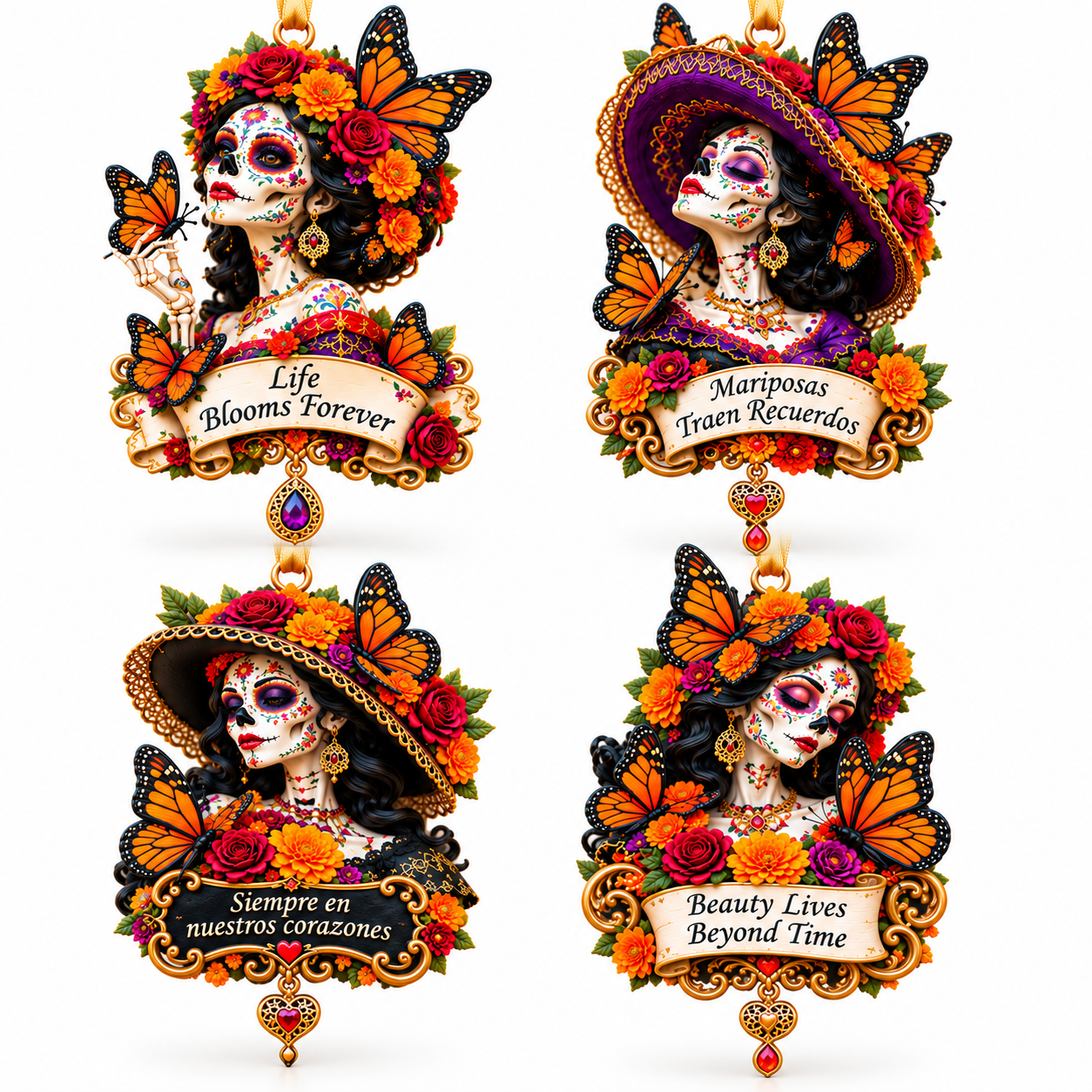 Día de Muertos Catrina Butterfly Ornament  –  Floral Day of the Dead Keepsake Collection, Meaningful Gift for Family & Loved Ones