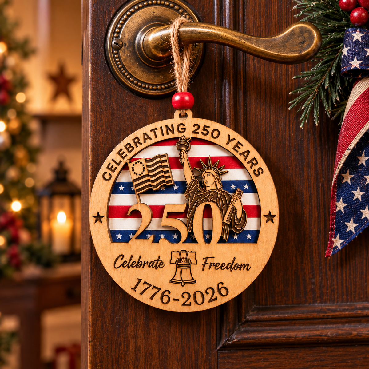 Celebrate Freedom 250th Anniversary Christmas Ornament –  Layered Wooden Patriotic Keepsake, 1776–2026