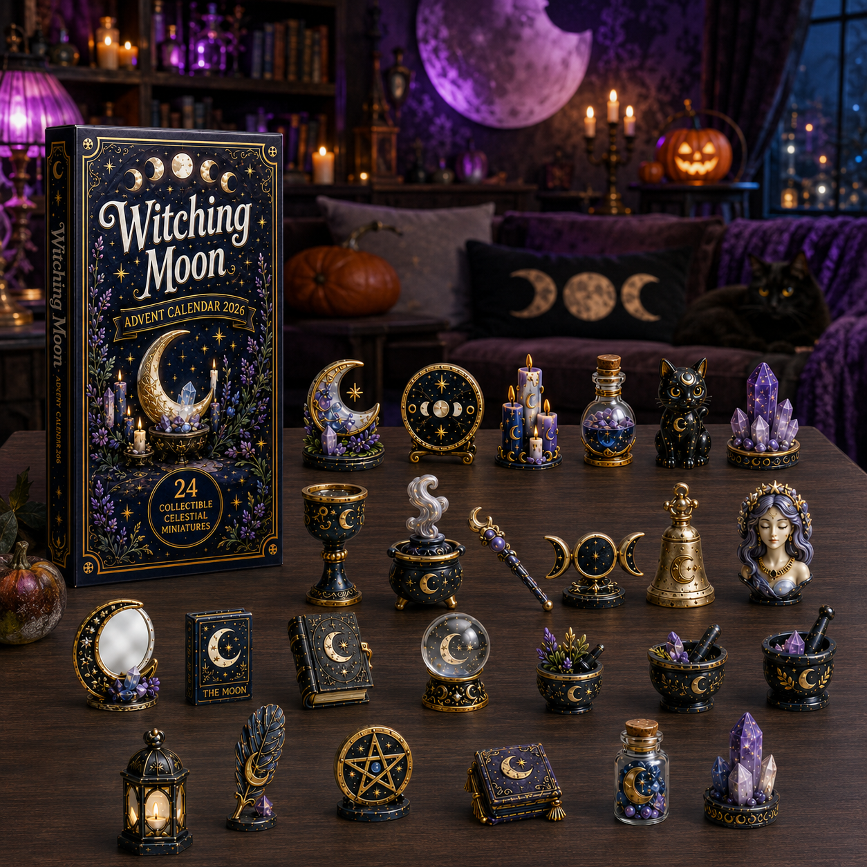 Witching Moon Advent Calendar 2026 – 24 Days of Celestial Miniatures, Mystical Moon Collectibles & Magical Gifts for Witchy Decor Lovers, Acrylic Charms Blind Box