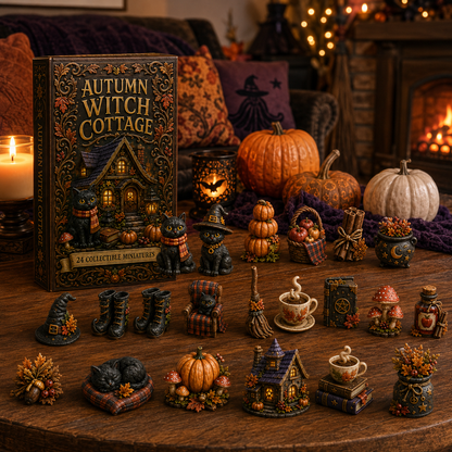 Autumn Witch Cottage Advent Calendar 2026 – 24 Cozy Witchy Miniatures, Black Cat Collectibles & Magical Fall Cottage Surprises, Acrylic Charms Blind Box