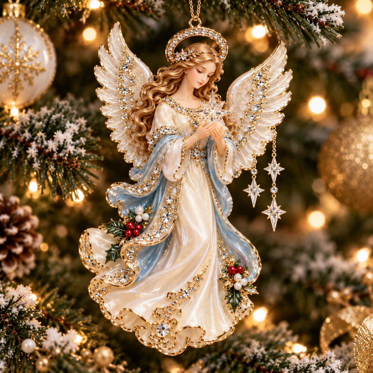 2026 Heavenly Angels Christmas Ornaments – 8 Elegant Designs with Golden Wings & Flowing Pastel Gowns