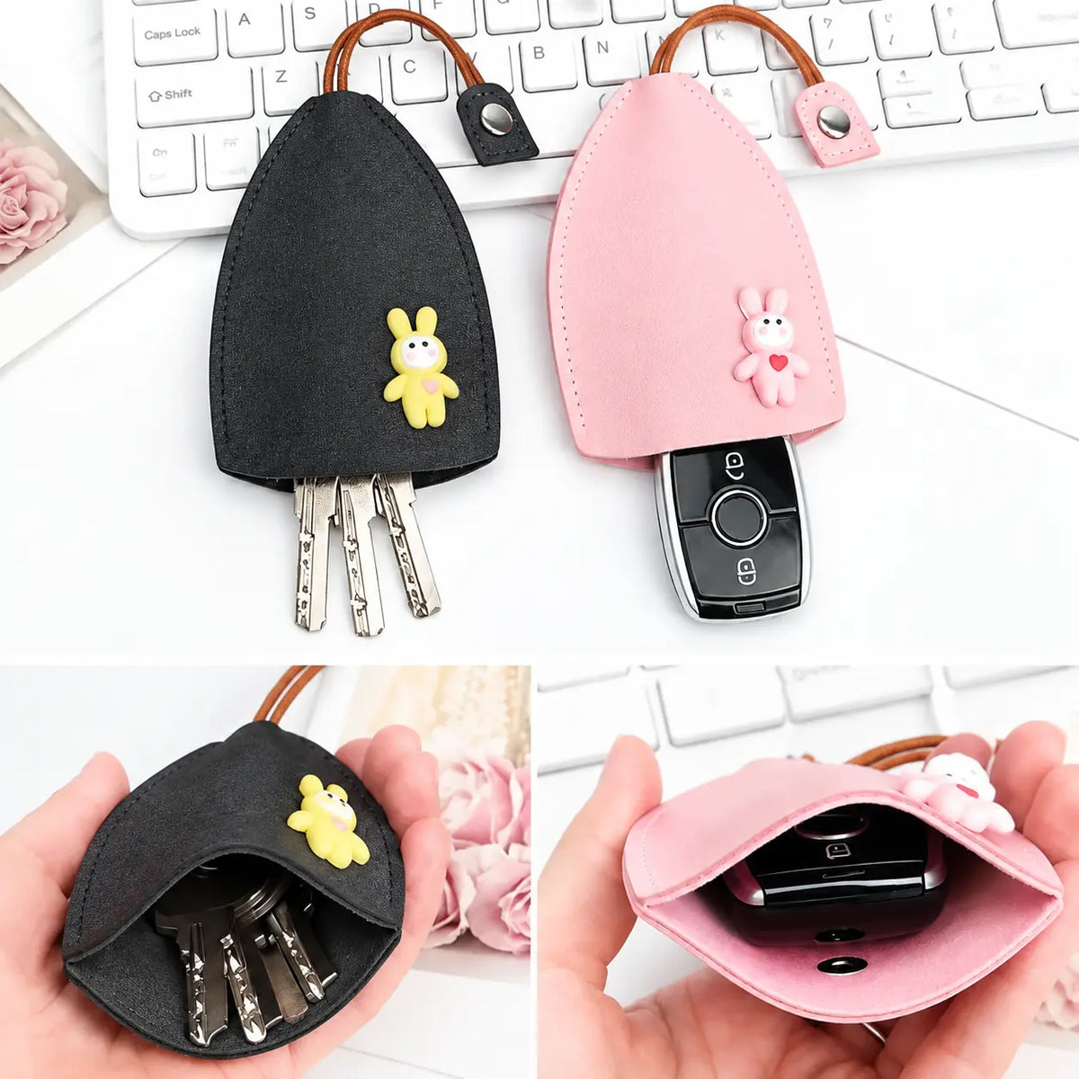 3-Pack Cute Cartoon Pull-out Key Case, Portable Leather Car Key Holder🔑 - image 9