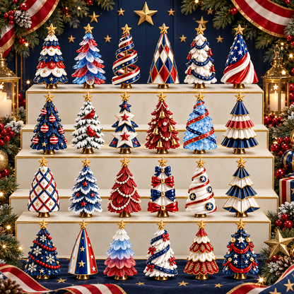 2026 Stars & Stripes Christmas Collection – 24 Unique Miniature Trees Celebrating 250 Years of Independence