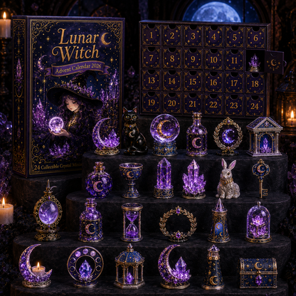 Lunar Witch Advent Calendar 2026 – 24 Enchanted Crystal Miniatures for a Magical Moonlit Countdown