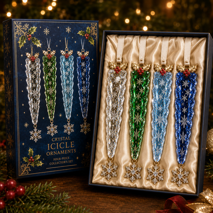 Premium Crystal Icicle Christmas Ornaments – 4-Piece Elegant Holiday Tree Decoration Set