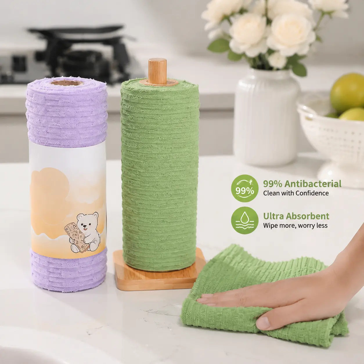 Tearable Reusable Plush Cleaning Cloth Roll, Washable Absorbent Household Cleaning Towels 🧻 - image 6