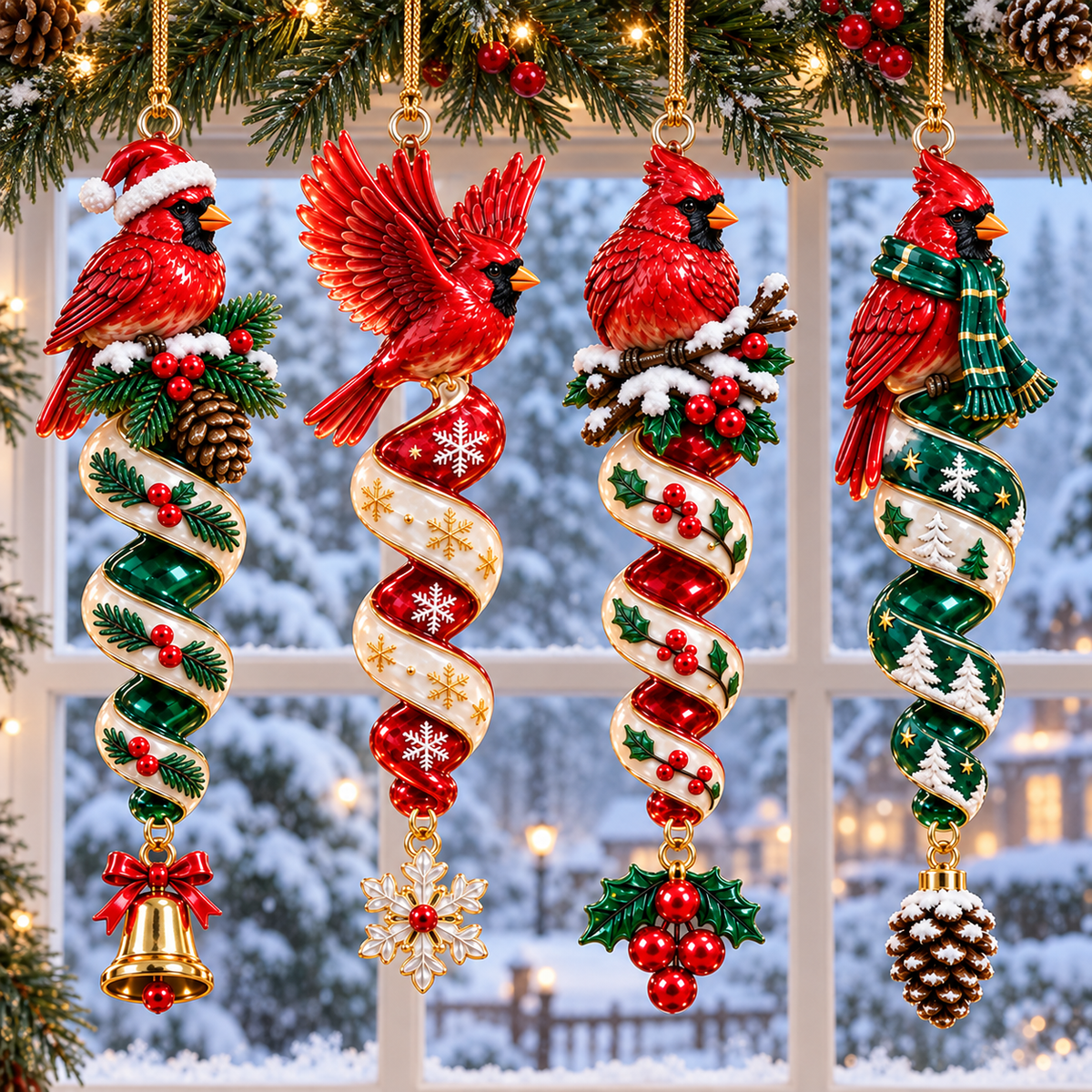 Cardinal Christmas Ribbon Ornament Collection