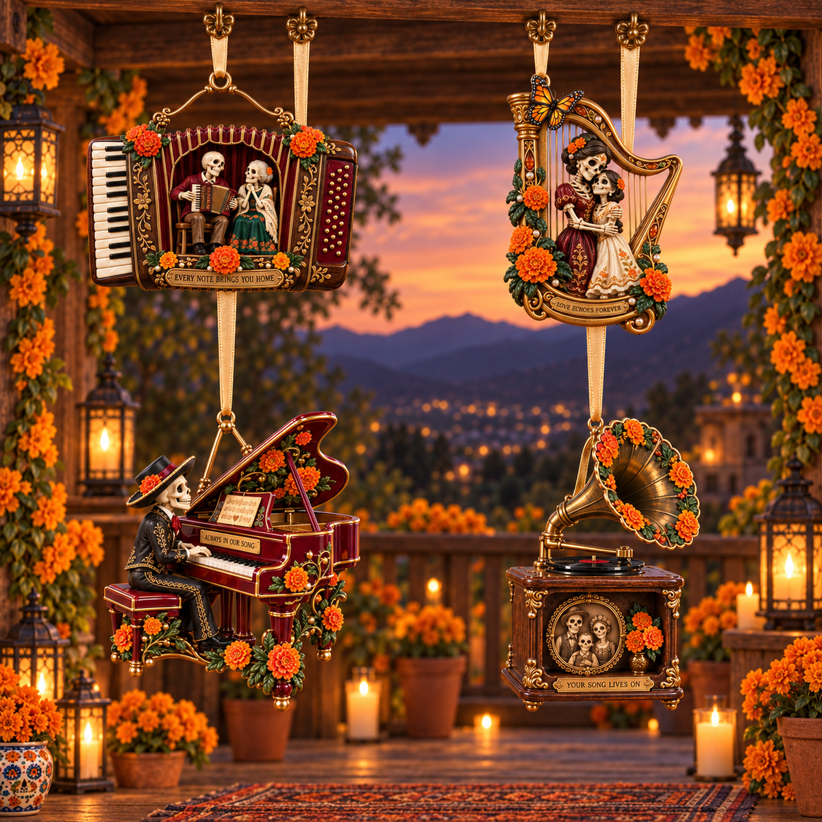 Día de Muertos Musical Ornaments –  Marigold & Melodies of Remembrance Keepsake Collection