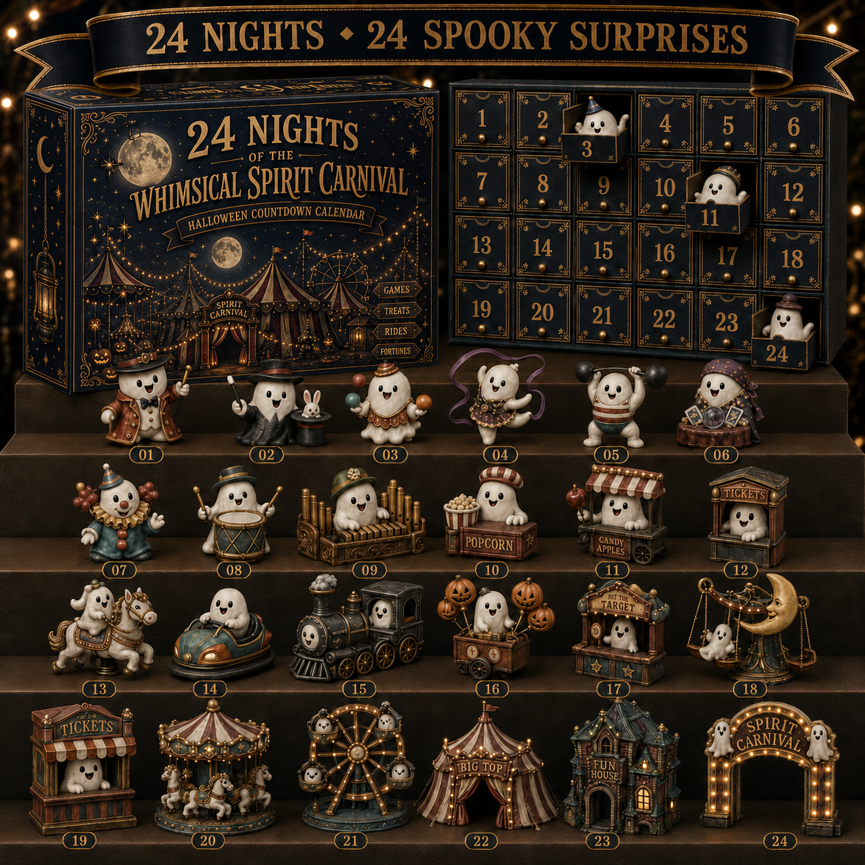 🎃 24-Day Halloween Advent Calendar – 24 Nights of Spooky Carnival Surprises, Collectible Figures & Magical Fun