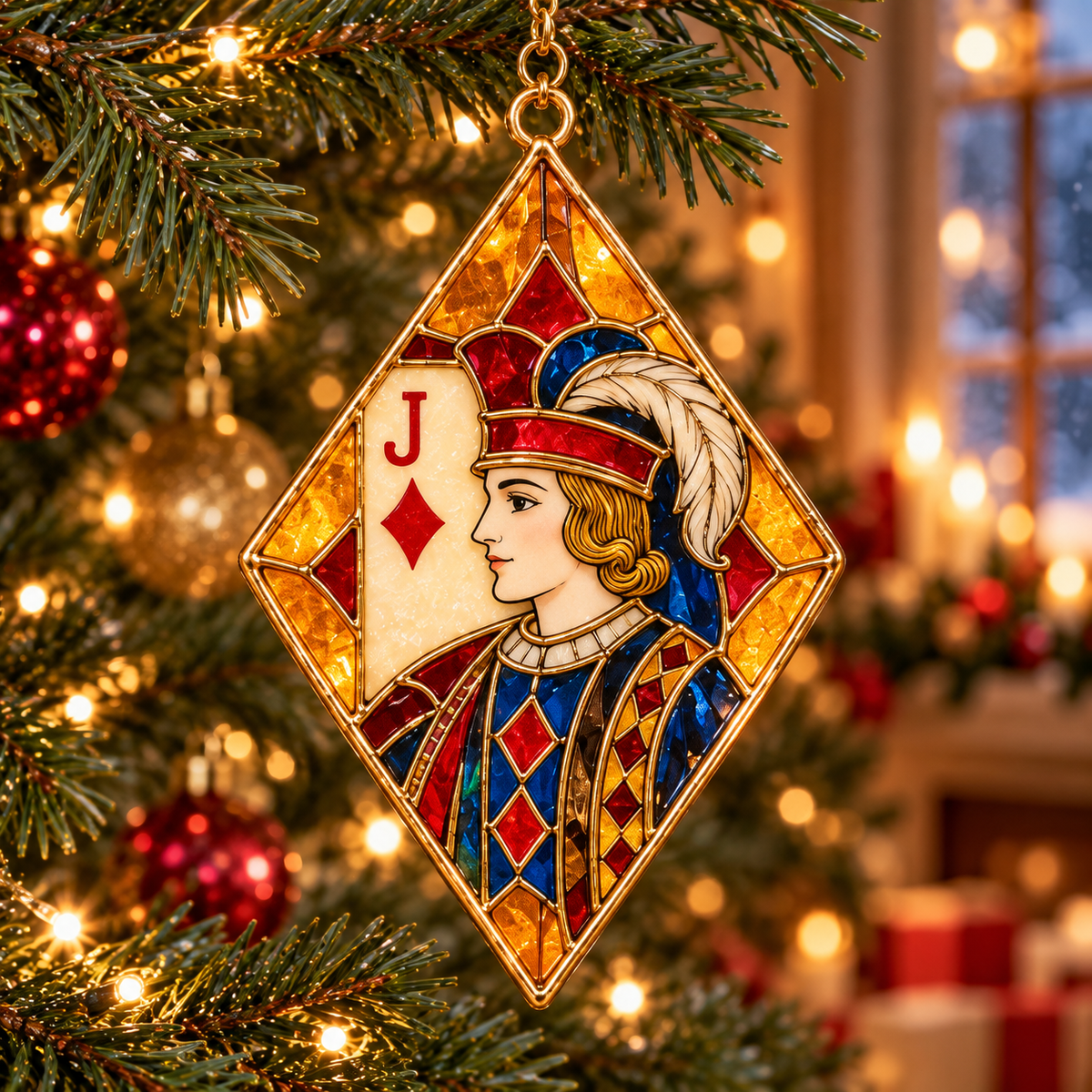 ✨ 2026 Vintage Stained Glass Playing Card Christmas Ornaments – Set of 6 |  Poker Ace, Queen, King, Jack & Joker Hanging Decorations | Casino & Card Game Christmas Tree Ornaments | Unique Gifts for Poker Lovers
