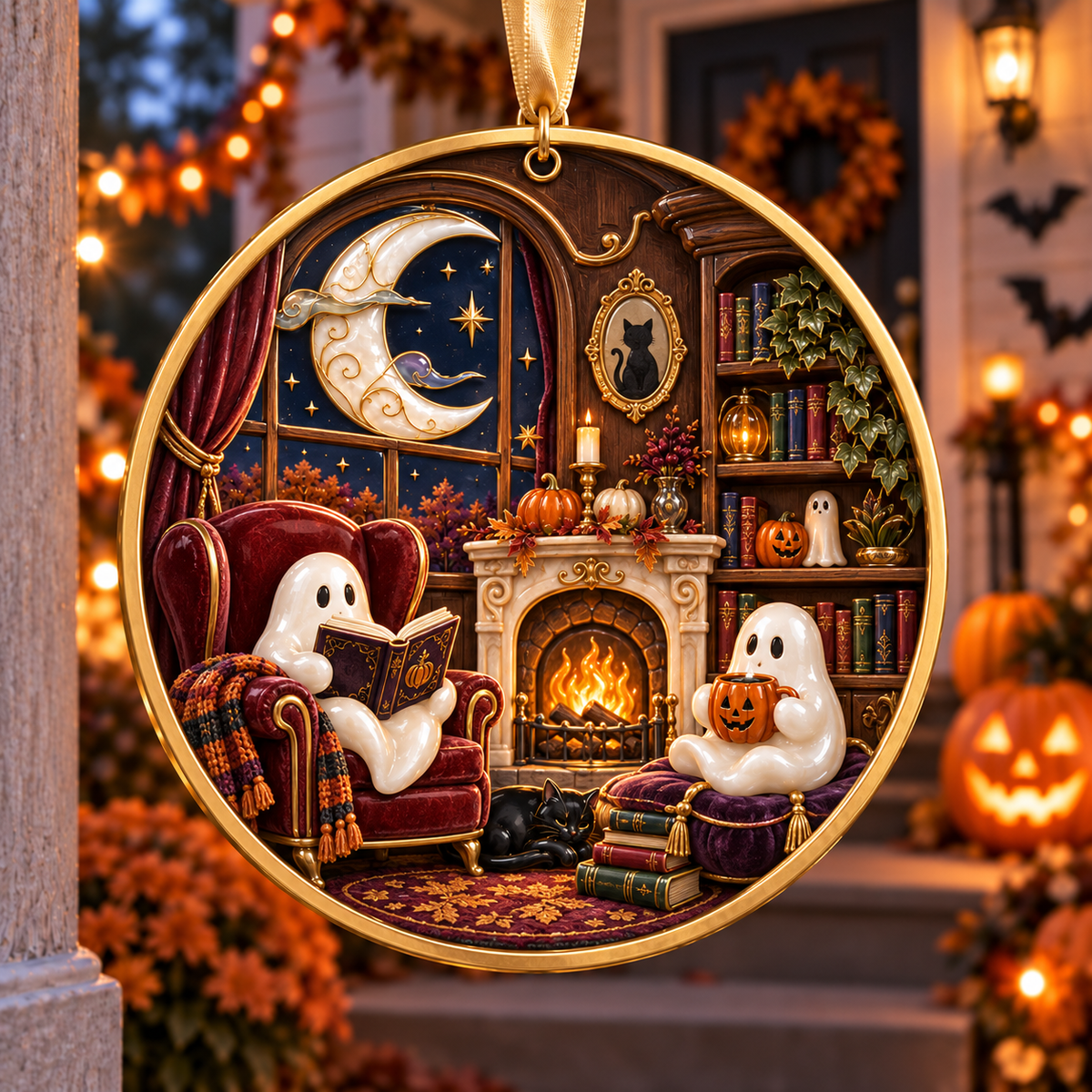 2026 Moonlit Halloween Village Hanging Ornaments – 9 Enchanting Designs with Witches, Ghosts & Pumpkin Magic