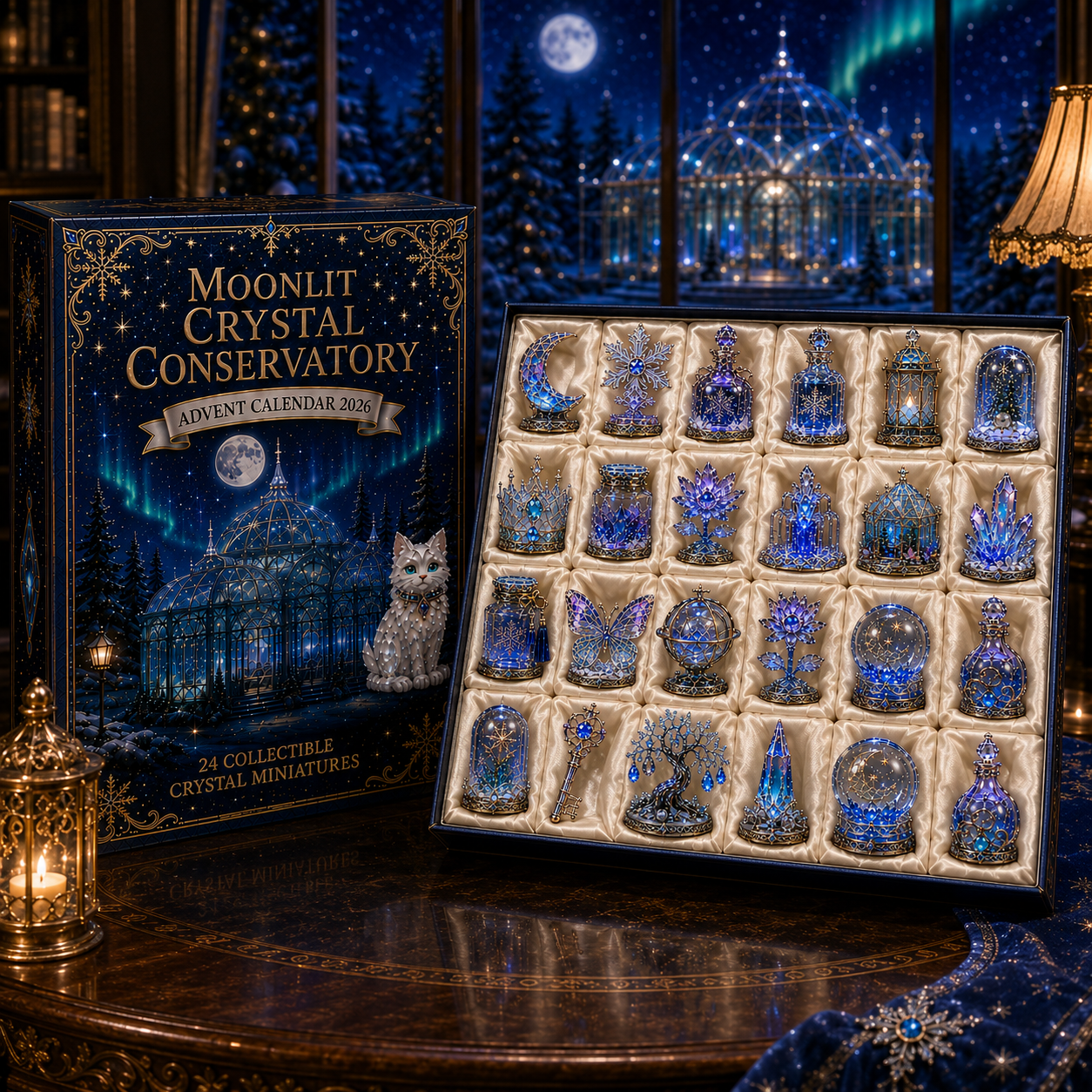 Moonlit Crystal Conservatory 2026 – 24-Day Crystal Miniature Countdown Calendar | Enchanted Winter Collectible Gift Set