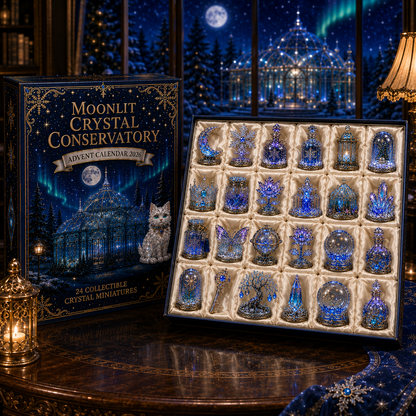 Moonlit Crystal Conservatory 2026 – 24-Day Crystal Miniature Countdown Calendar | Enchanted Winter Collectible Gift Set