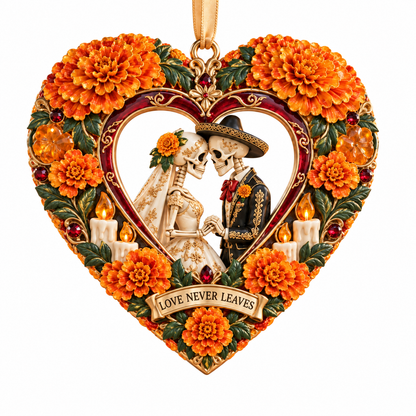 Día de Muertos Marigold Heart Ornaments –  “Forever in Our Hearts” Memorial Keepsake Collection