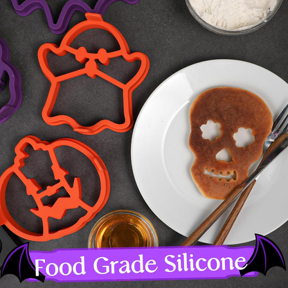 🎃 4-Piece Halloween Pancake Mold Set – Ghost, Bat, Pumpkin & Skull Silicone Breakfast Shapers - image 4
