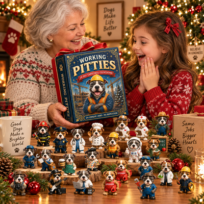 2026 Working Pitties 24-Day Christmas Countdown Calendar – 24 Unique Career Pit Bull Miniatures, Funny Working Dog Collector’s Gift for Pittie Lovers