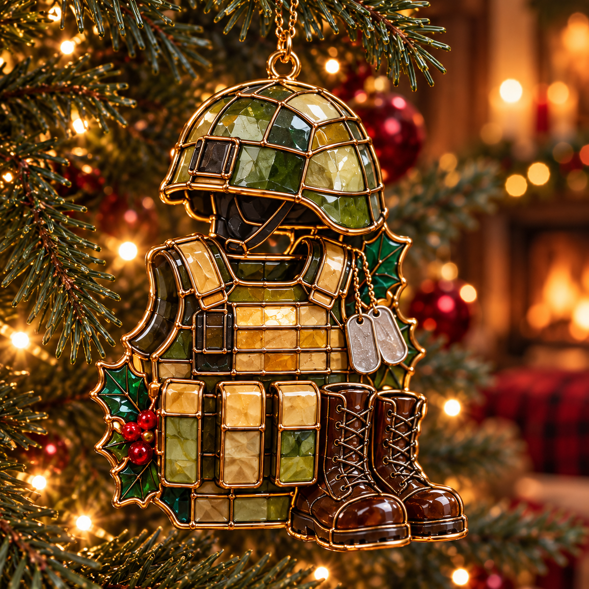 ✨ 2026 Military Christmas Ornaments – Set of 6 |  Vintage Stained Glass Tactical Vest, Military Helmet, Rifle & Soldier Gear Hanging Decorations | Christmas Tree Ornaments & Unique Gifts for Veterans & Military Families