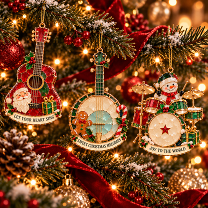 Christmas Melodies – 6-Piece Stained-Glass-Style Musical Instrument Ornament Set | A Christmas Gift for Music Lovers