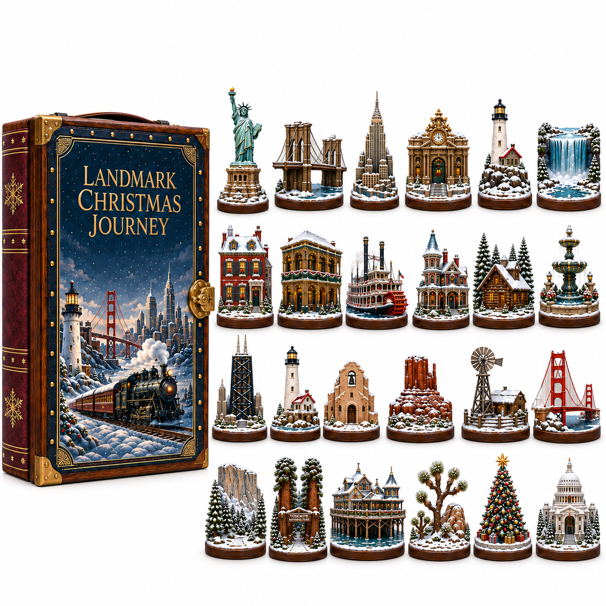 2026 Landmark Christmas Journey 24-Day Countdown Calendar – 24 Unique Iconic Landmark Miniatures, Winter Travel Advent Collection & Christmas Gift for Travelers