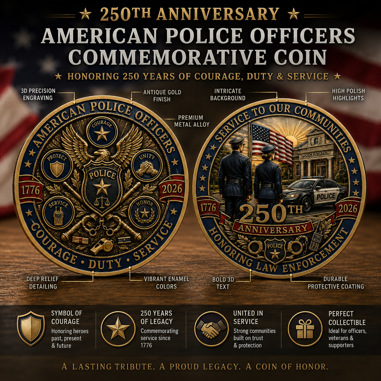 🎉🇺🇸 Limited Edition! 🔥🎁The Ultimate "Thank You" – 250th Anniversary American Police Officer Commemorative Coin (1776-2026) 🦅 - image 2