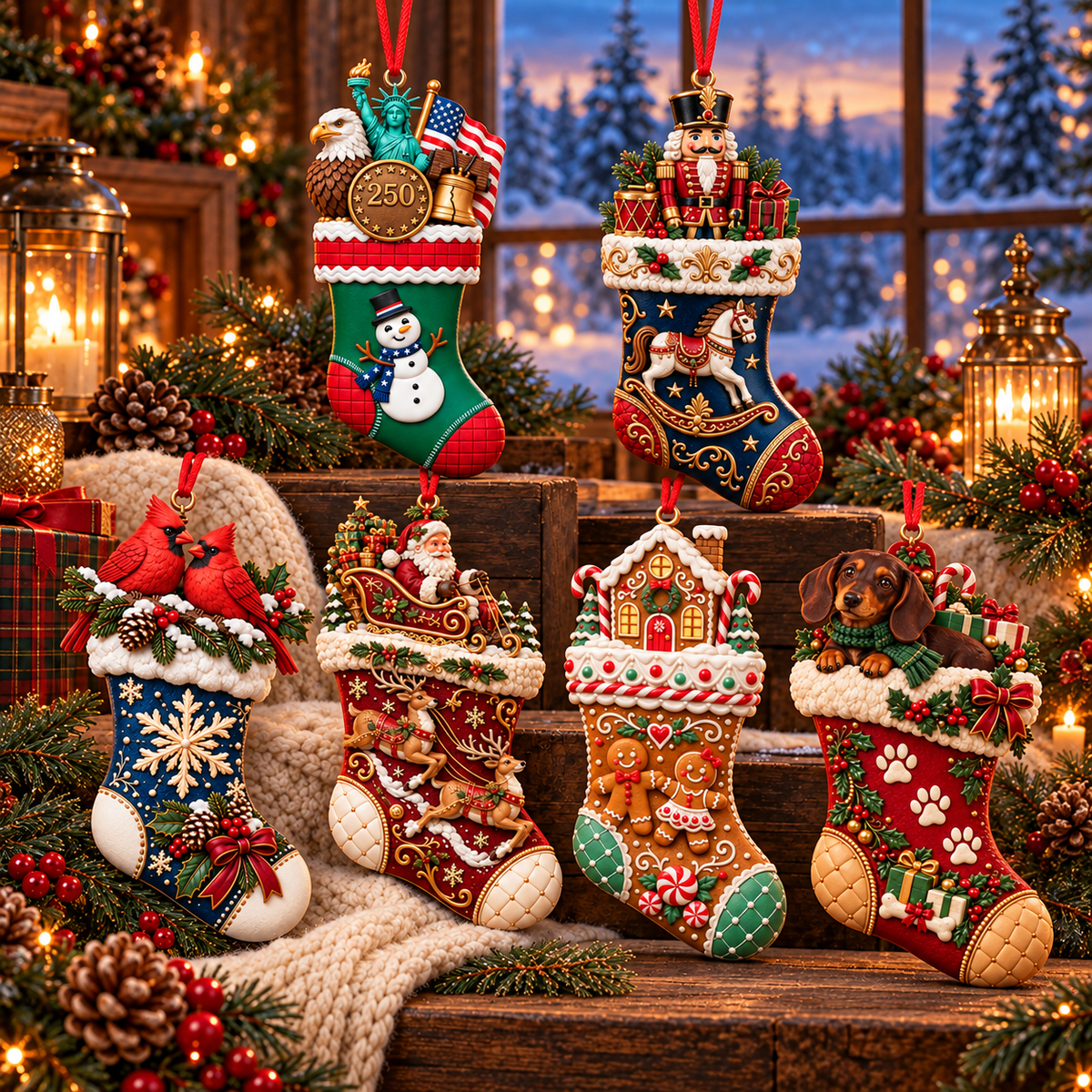 2026 Christmas Storybook Stocking Ornaments – 6-Piece Vintage  Holiday Collection