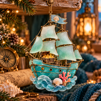 ⛵ 2026 Coastal Christmas Sailing Ship Ornaments – Set of 6 Nautical Holiday Keepsakes