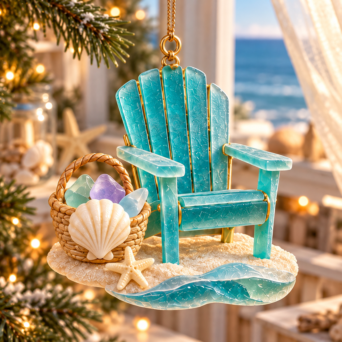 🏖️ 2026 Coastal Christmas Beach Chair Ornaments – Set of 6 Seaside Holiday Keepsakes