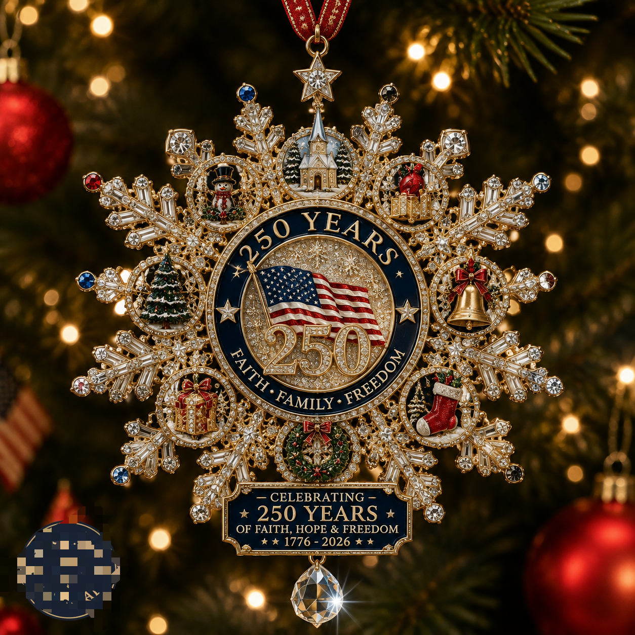 ✨Patriotic-Themed Limited Edition — Glistening Gold Christmas Commemorative Snowflake Ornament