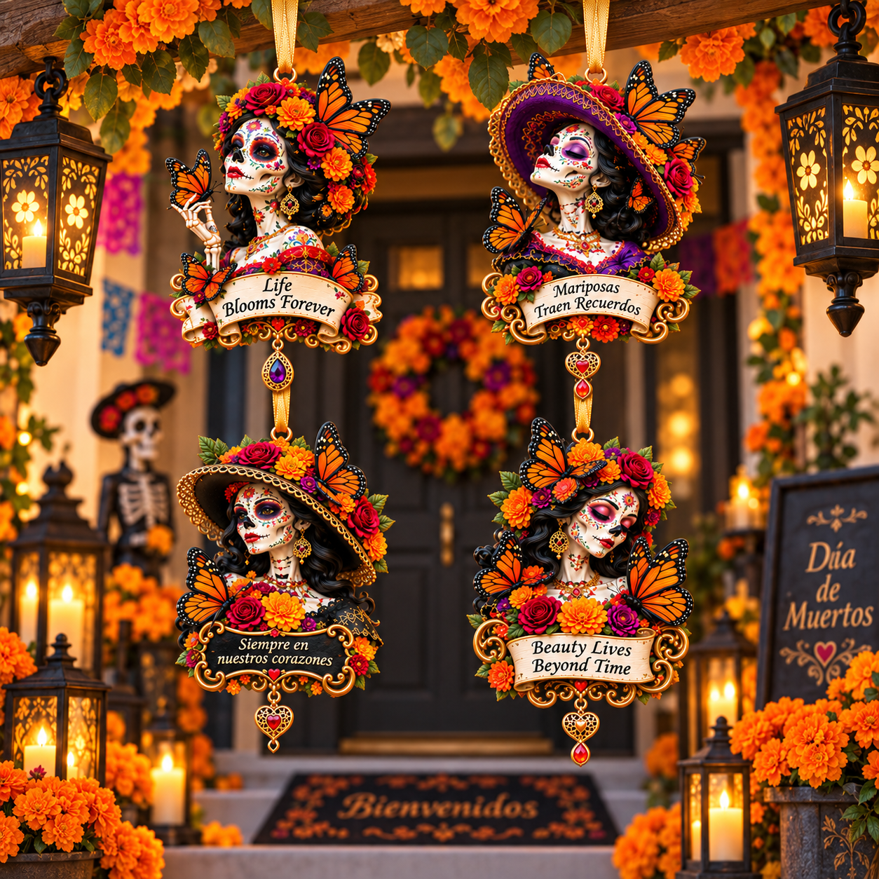 Día de Muertos Catrina Butterfly Ornament  –  Floral Day of the Dead Keepsake Collection, Meaningful Gift for Family & Loved Ones