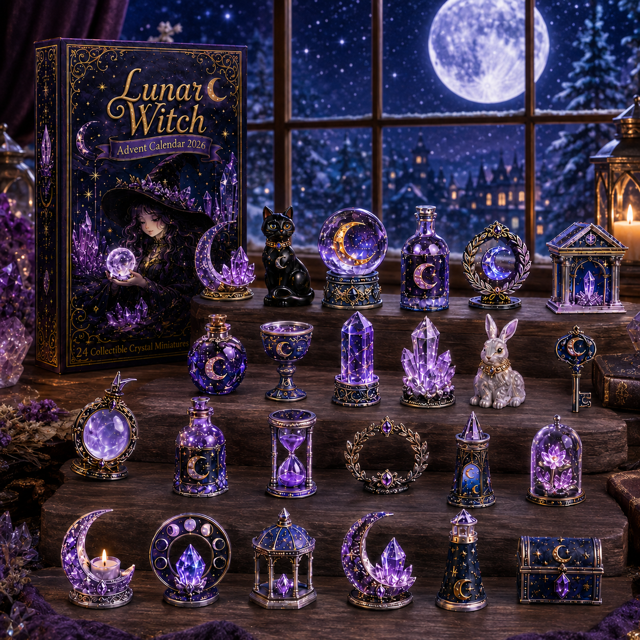 Lunar Witch Advent Calendar 2026 – 24 Enchanted Crystal Miniatures for a Magical Moonlit Countdown