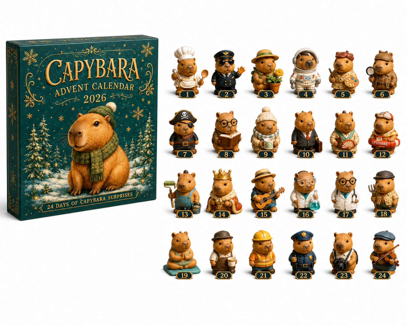 Capybara Advent Calendar 2026 – 24-Day Christmas Countdown with 24 Collectible Capybara Figures