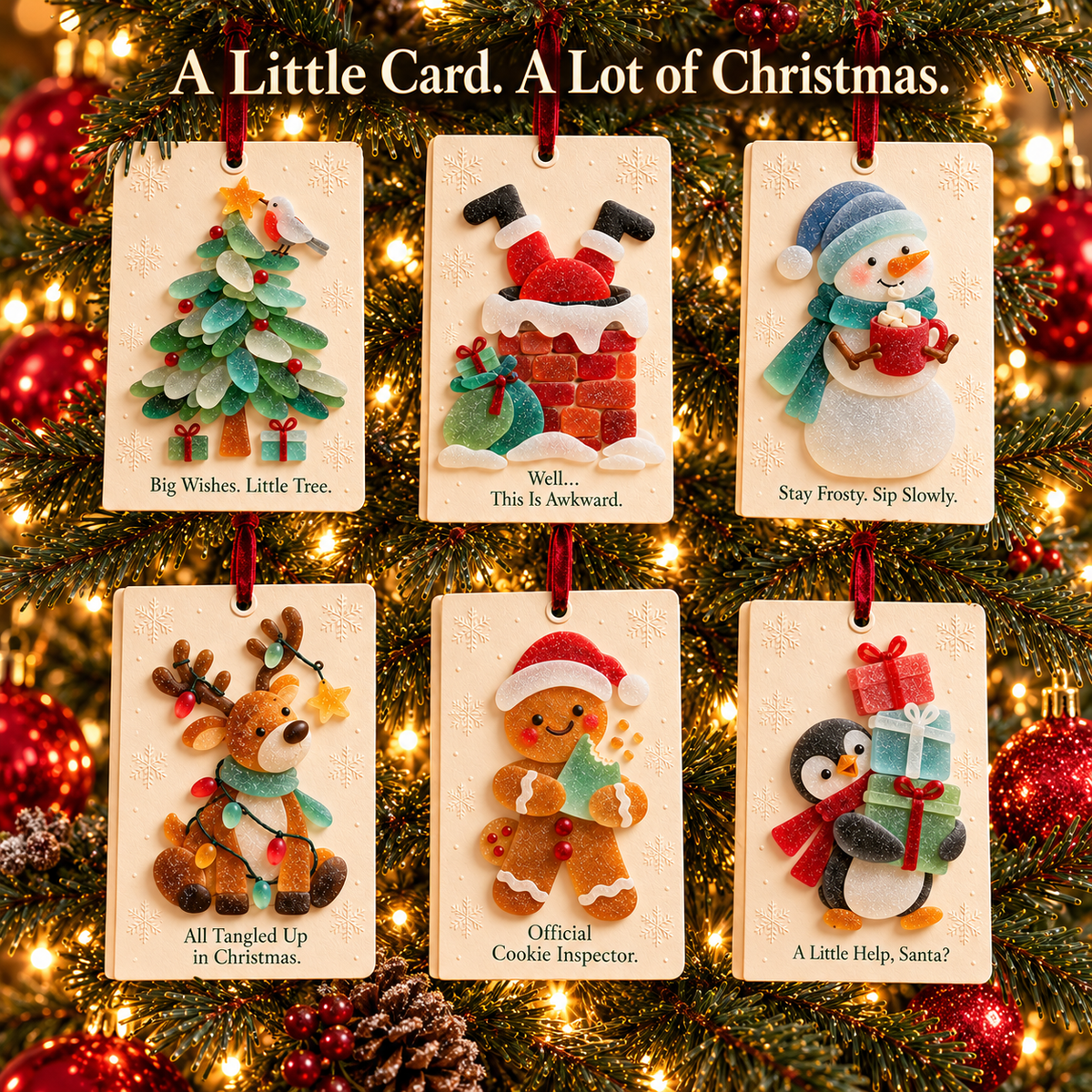 🎄 Sea glass style -Christmas Wishes – 2-in-1 Greeting Cards & Keepsake Ornaments | 6 Festive Designs