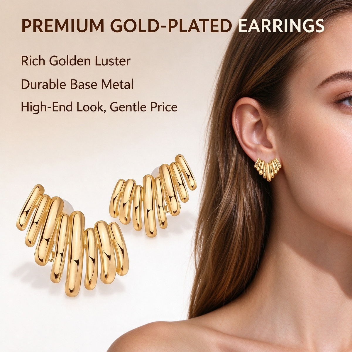 14K Gold Plated Statement Climber Stud Earrings for Women ✨💎