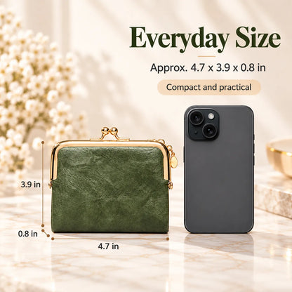 👛 Vintage Kiss-Lock Folding Wallet: Premium Leather, Compact & Chic