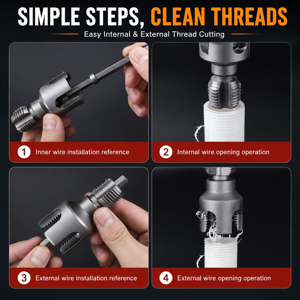 Drill-Powered Pipe Thread Cutting Bit — Internal & External Threading for 1/2" & 3/4" Plastic Pipes - image 6