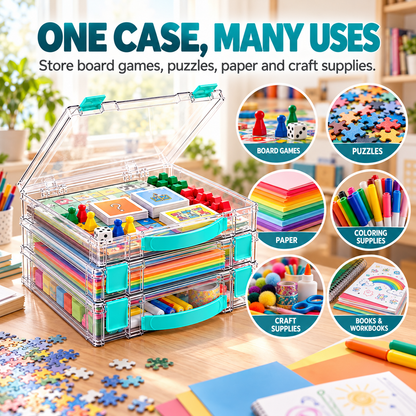 Clear Stackable Board Game Storage Case – Organize Games, Puzzles & Crafts with Ease
